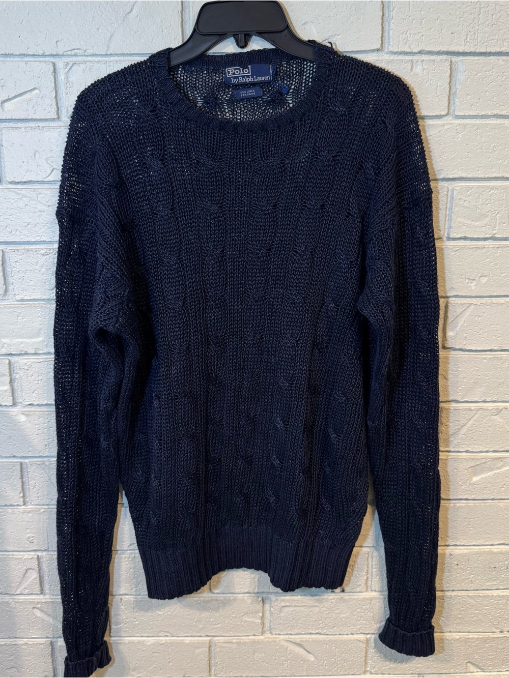 Vintage Polo Ralph Lauren Navy Blue Linen Knit Sweater Mens M